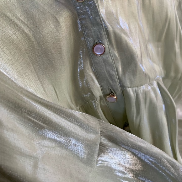 Umgee Satin Sheen Tiered Spring Tunic / Dress Button Up Pastel Green Medium - Picture 5 of 9